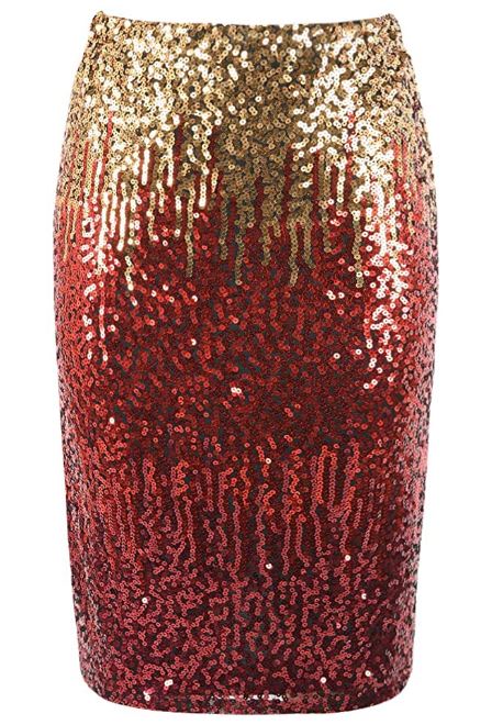 Red Ombre' Sequin Pencil Skirt
