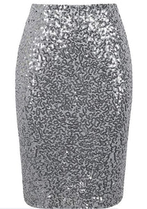 Silver Sequin Pencil Skirt