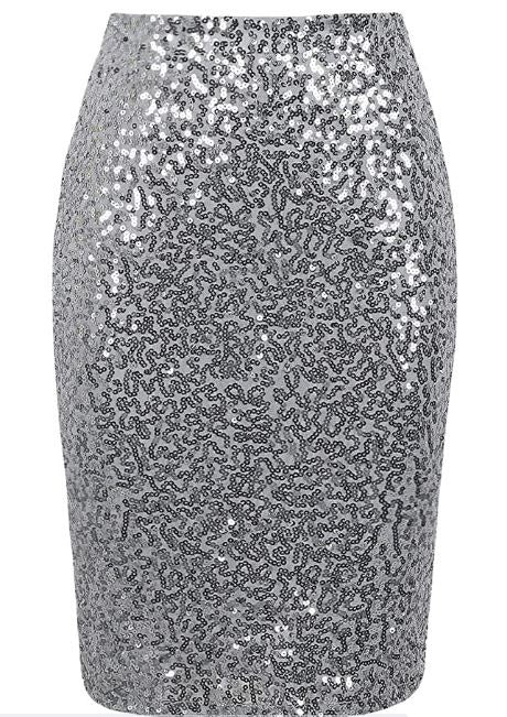 Black And Silver Sequin Stretch Midi Skirt | FreeSpirits | SilkFred US